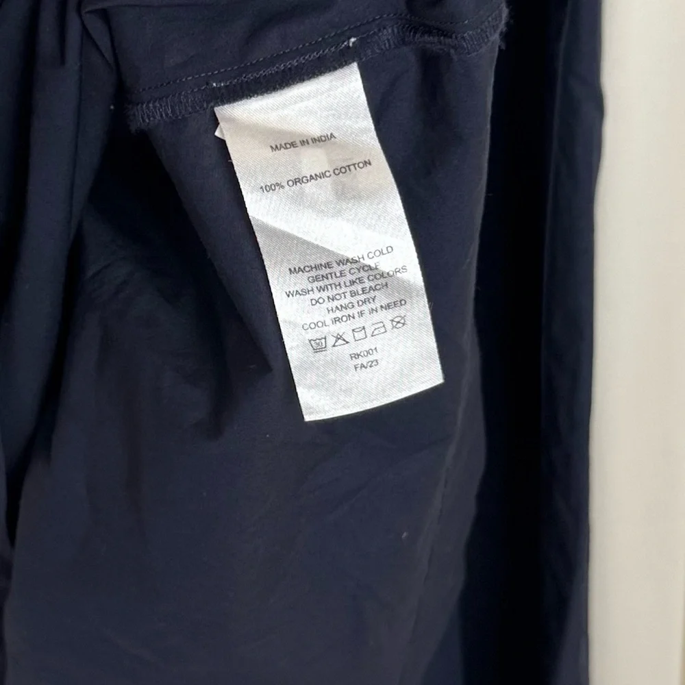 Quince Navy Blue Organic Cotton Puff Sleeve Midi Dress Sz S Summer Elegant - Picture 7 of 7